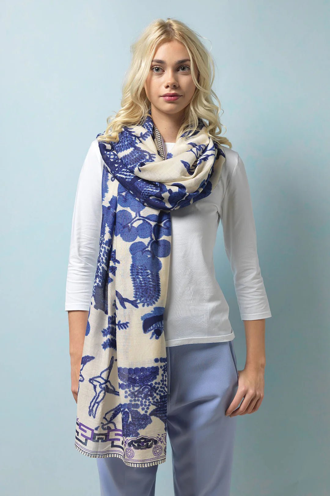 One Hundred Stars Giant Willow Blue Scarf - Blue Water Clothing