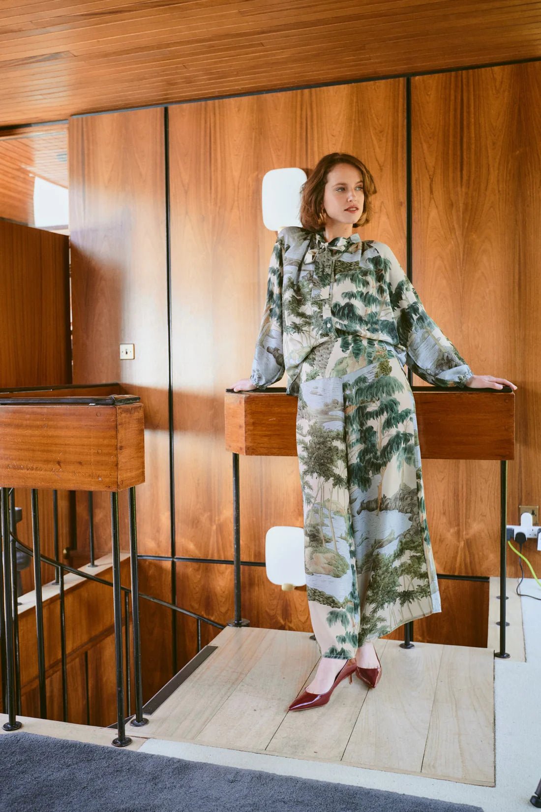 One Hundred StarsOne Hundred Stars Rivers and Trees Natural Crepe Palazzo PantsClothingNatural - Blue Water Clothing