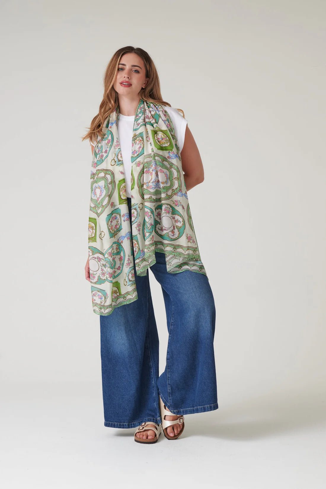 One Hundred StarsOne Hundred Stars Afternoon Tea Green ScarfAccessories - Blue Water Clothing