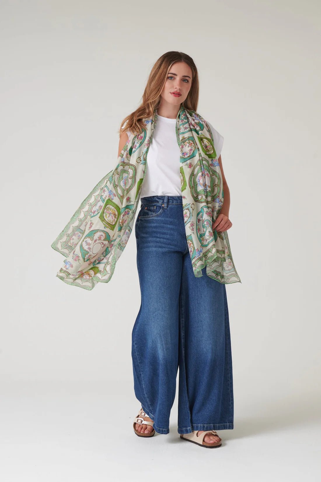 One Hundred StarsOne Hundred Stars Afternoon Tea Green ScarfAccessories - Blue Water Clothing