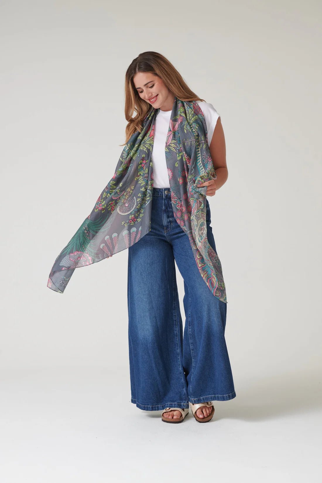 One Hundred StarsOne Hundred Stars Boho Garden Grey ScarfAccessories - Blue Water Clothing