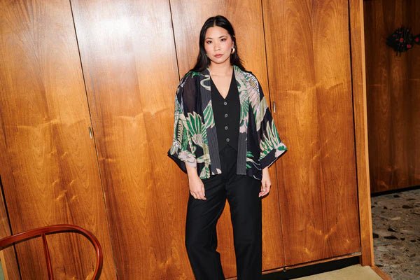 One Hundred StarsOne Hundred Stars Crane Emerald KimonoTops - Blue Water Clothing