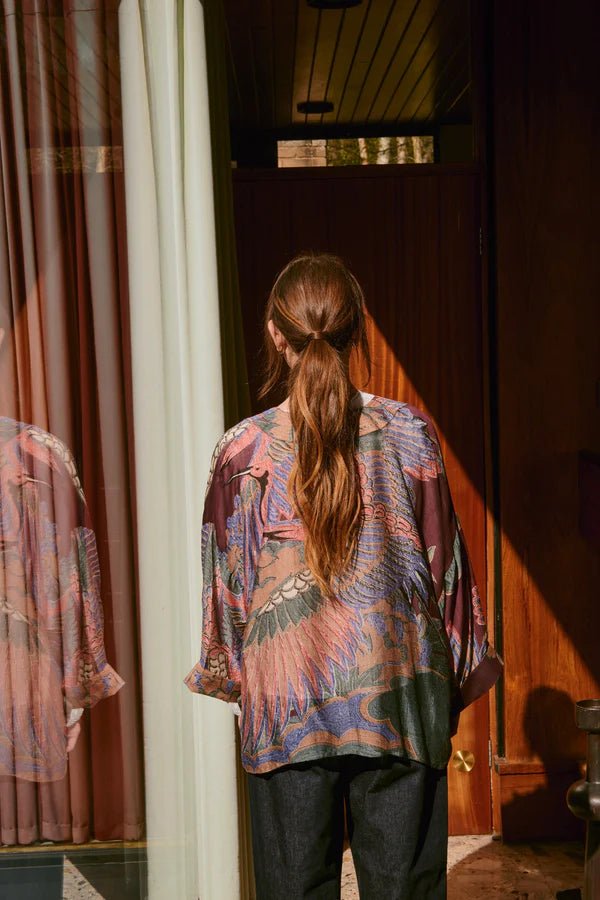 One Hundred StarsOne Hundred Stars Crane Plum KimonoTops - Blue Water Clothing