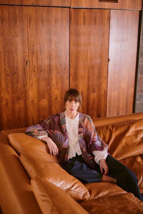 One Hundred StarsOne Hundred Stars Crane Plum KimonoTops - Blue Water Clothing