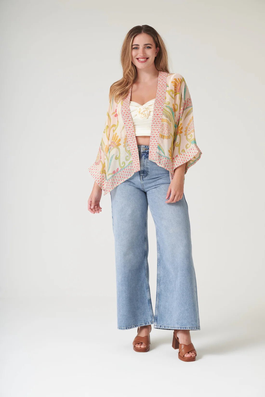 One Hundred StarsOne Hundred Stars Giant Kantha Lime KimonoTops - Blue Water Clothing