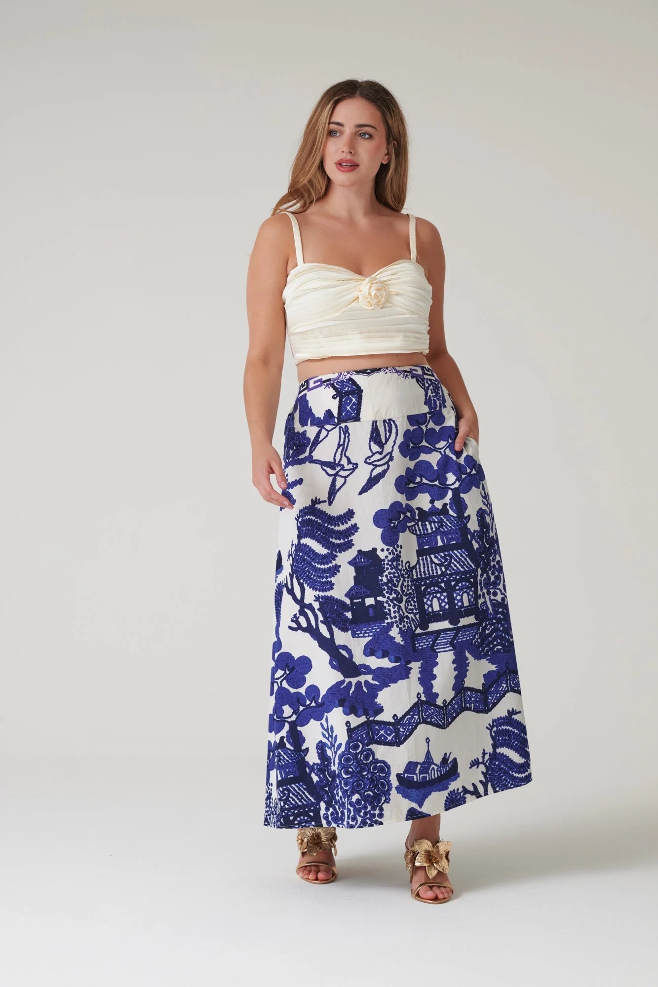 One Hundred StarsOne Hundred Stars Giant Willow Blue A - line Maxi SkirtBottoms - Blue Water Clothing