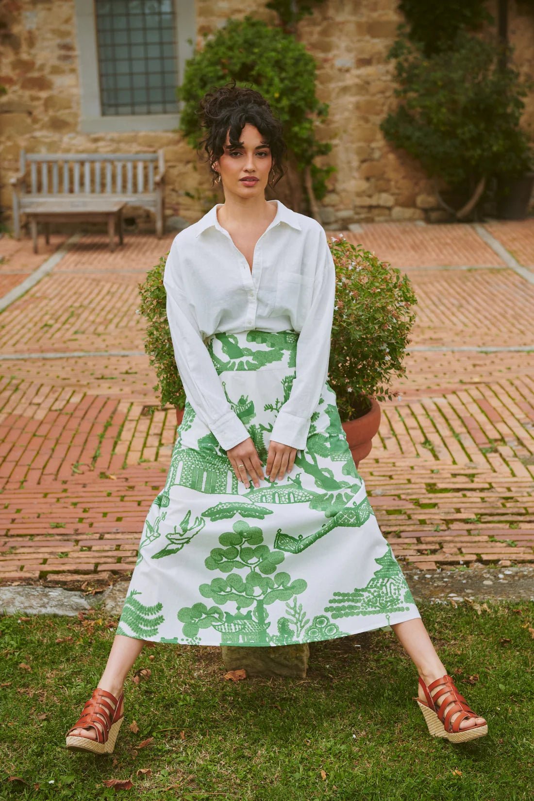 One Hundred StarsOne Hundred Stars Giant Willow Green A - line Maxi SkirtBottoms - Blue Water Clothing