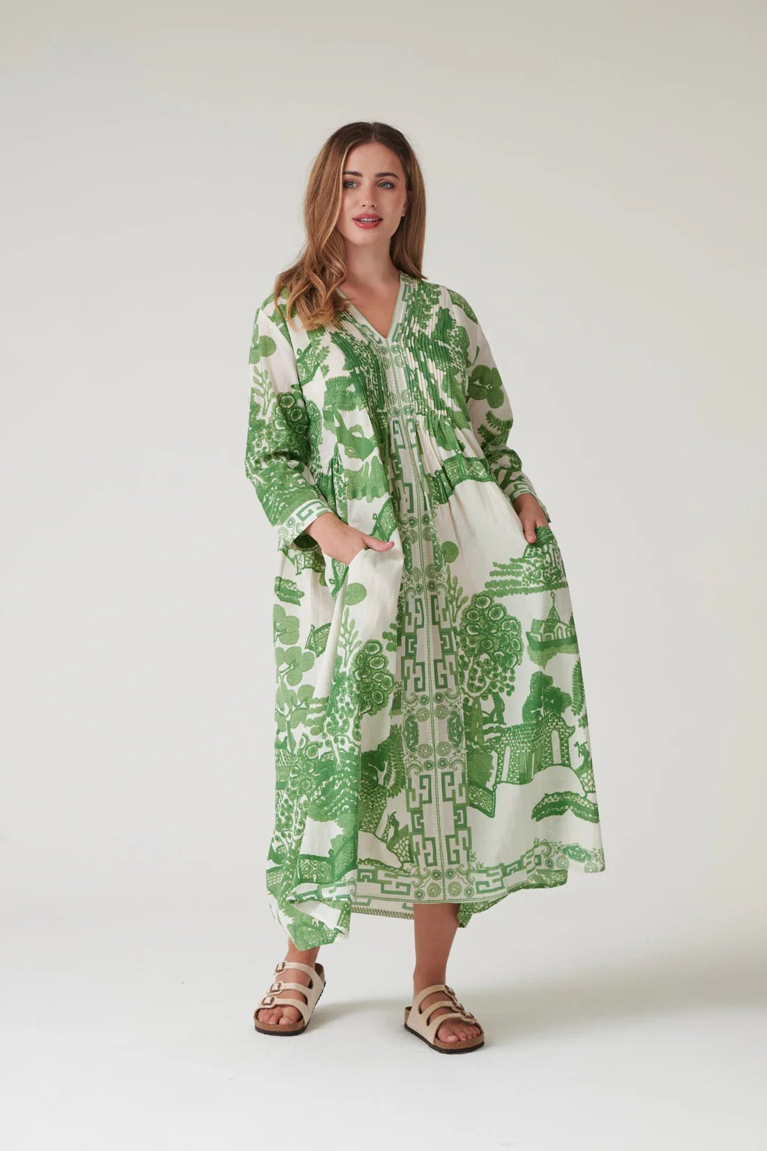 One Hundred StarsOne Hundred Stars Giant Willow Green Pinch PleatDresses - Blue Water Clothing
