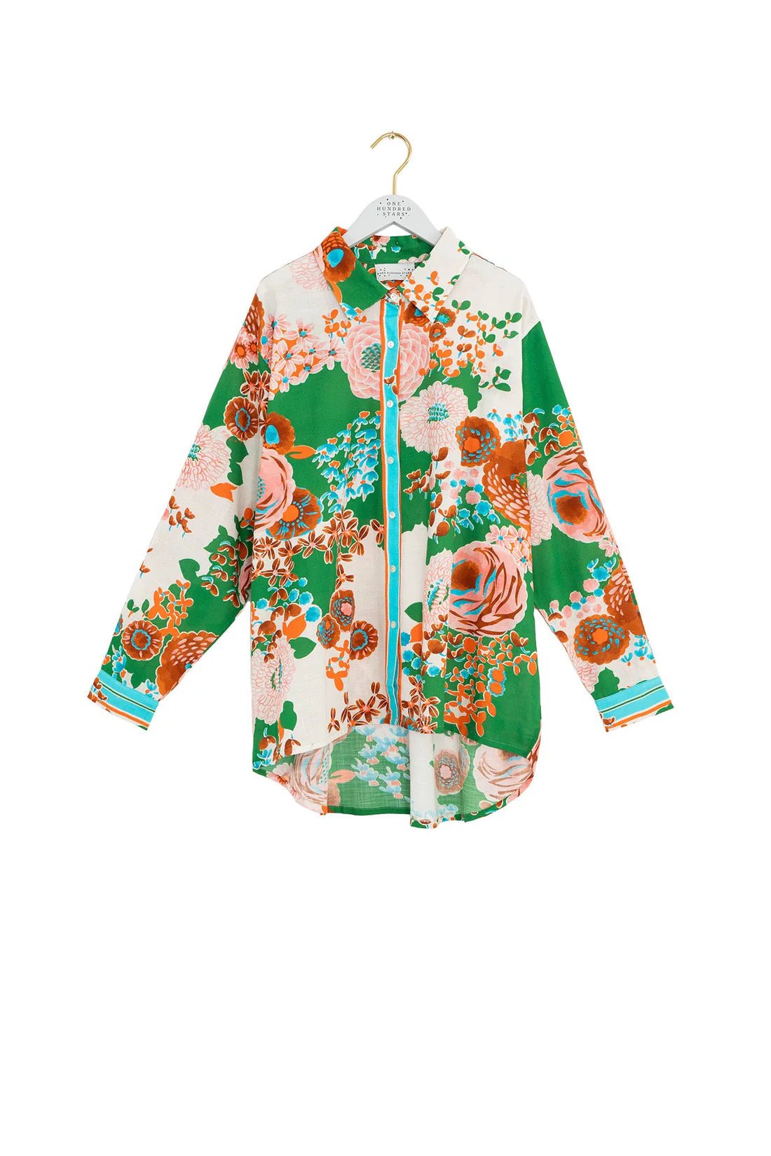 One Hundred StarsOne Hundred Stars Kitsch Bouquet Green Oversized ShirtTops - Blue Water Clothing