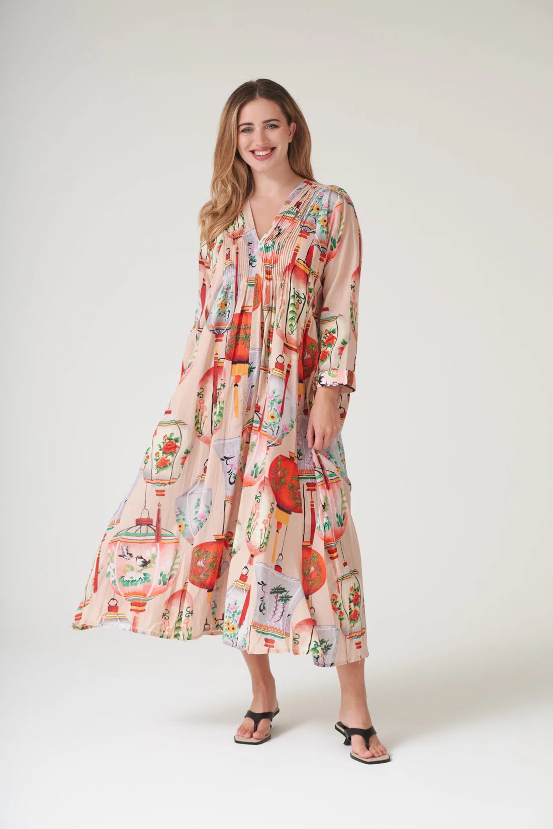 One Hundred StarsOne Hundred Stars Lanterns Red Pinch Pleat DressDresses - Blue Water Clothing