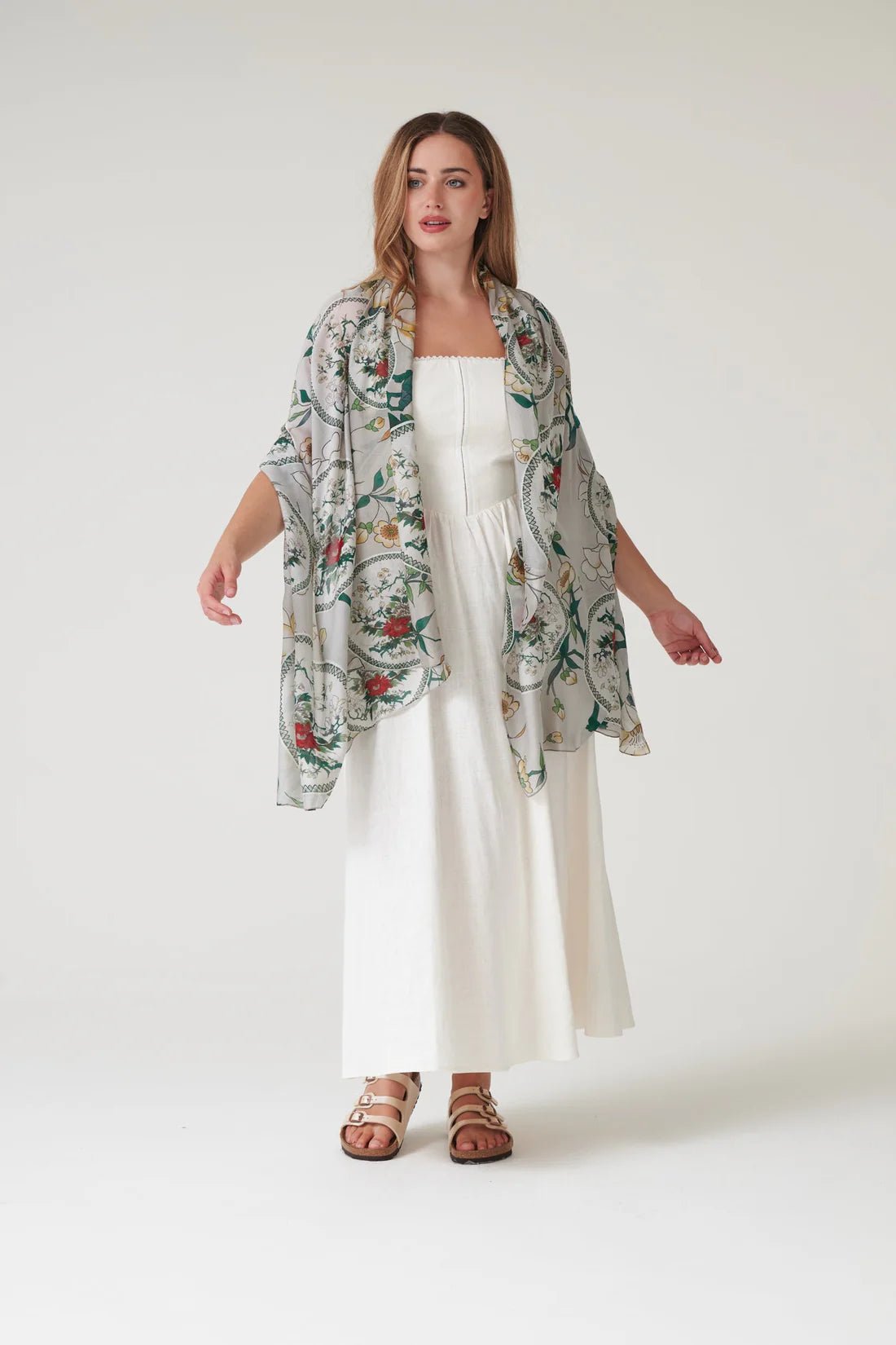 One Hundred StarsOne Hundred Stars Magnolia Plates Putty ScarfAccessories - Blue Water Clothing