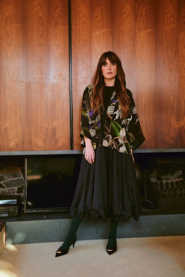 One Hundred StarsOne Hundred Stars Orchid Black Crepe KimonoTops - Blue Water Clothing