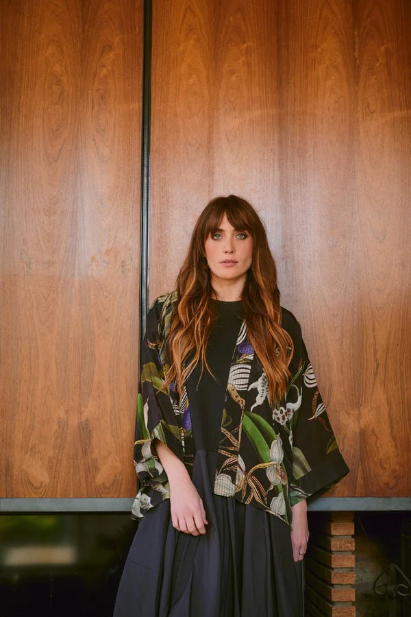 One Hundred StarsOne Hundred Stars Orchid Black Crepe KimonoTops - Blue Water Clothing