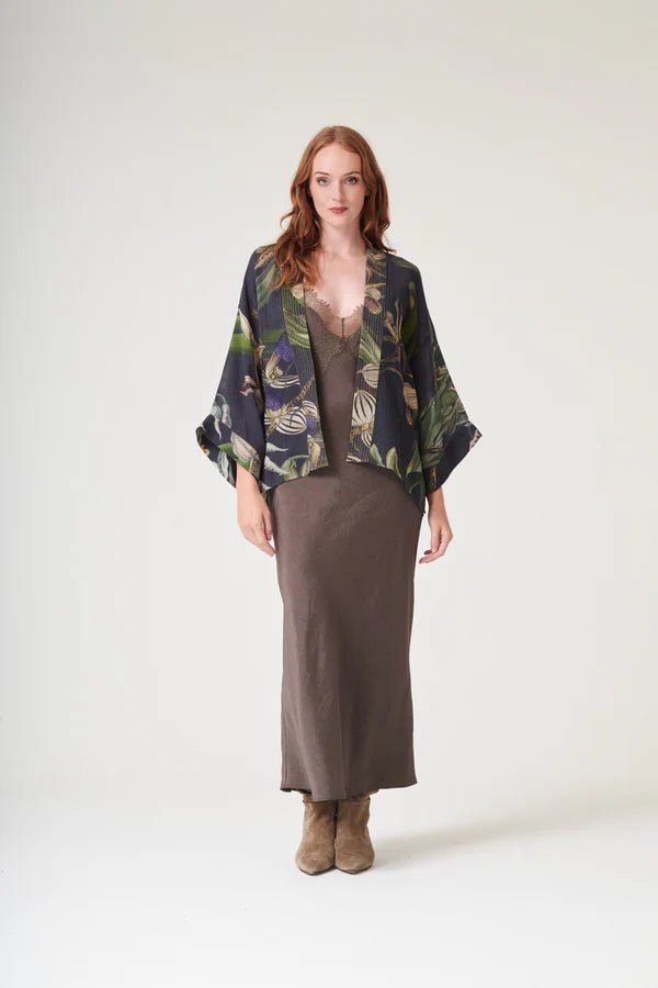 One Hundred StarsOne Hundred Stars Orchid Black Wool KimonoTops - Blue Water Clothing