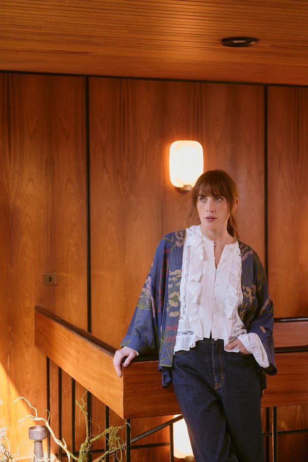 One Hundred StarsOne Hundred Stars Parsley Seed Navy KimonoTops - Blue Water Clothing