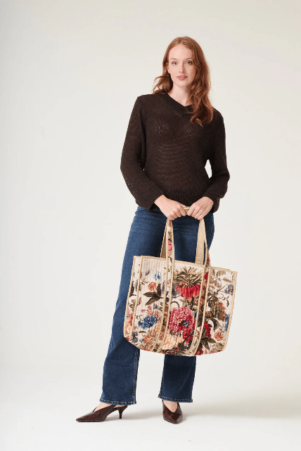 One Hundred StarsOne Hundred Stars Primula Stone Velvet Tote BagBagsStone - Blue Water Clothing