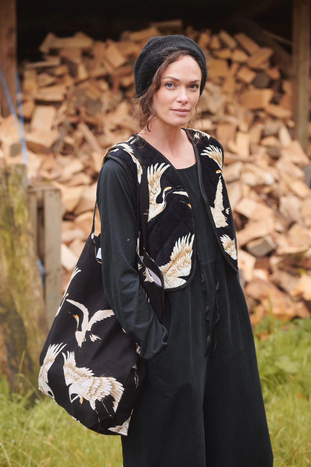 One Hundred StarsOne Hundred Stars Stork Black Canvas BagAccessories - Blue Water Clothing