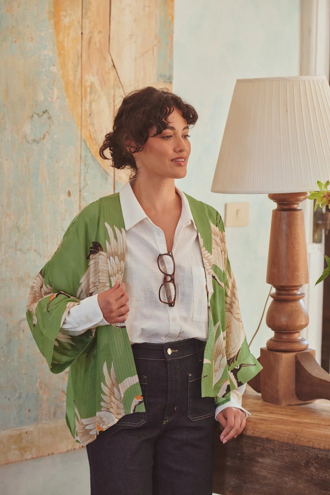 One Hundred StarsOne Hundred Stars Stork Pea Green KimonoTops - Blue Water Clothing