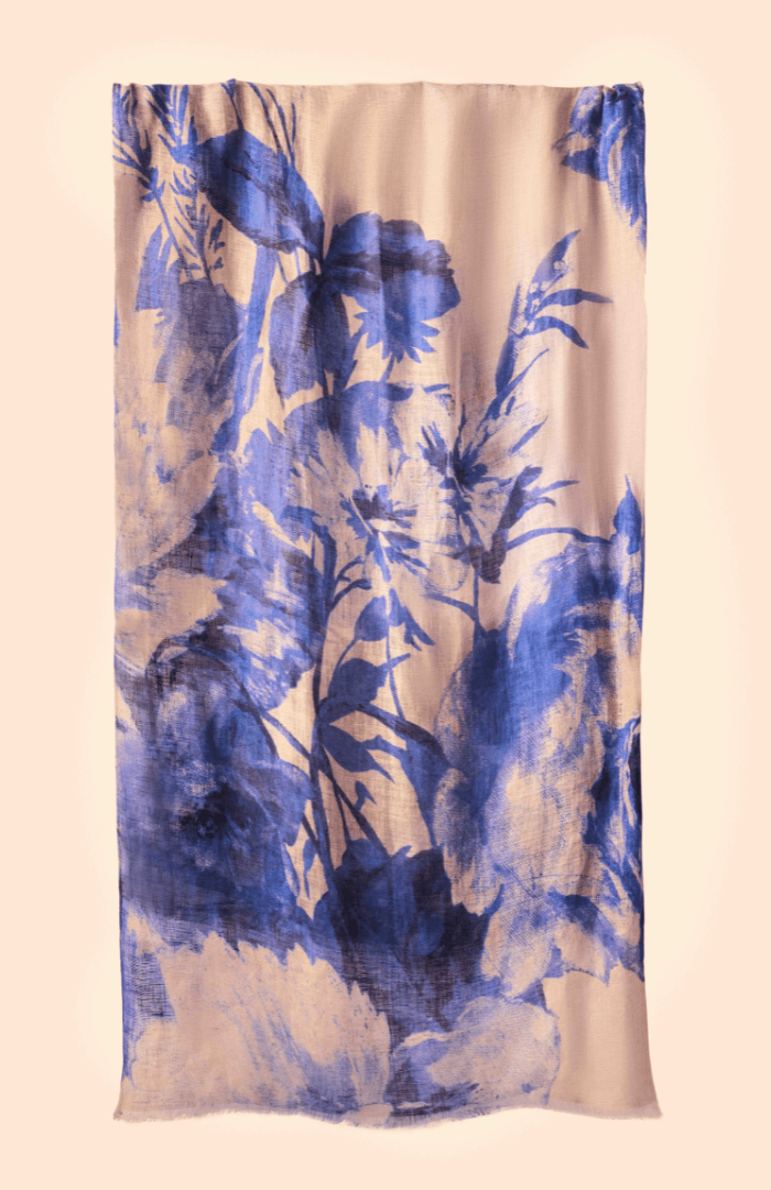 Powder China Blue Blooms Linen/Cotton Mix Scarf - Blue Water Clothing
