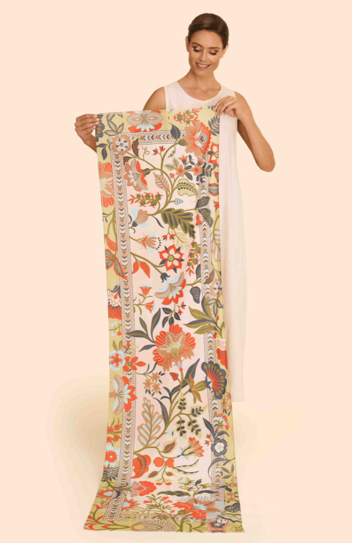 Powder Folky Floral Cotton Scarf - Coconut - Blue Water Clothing