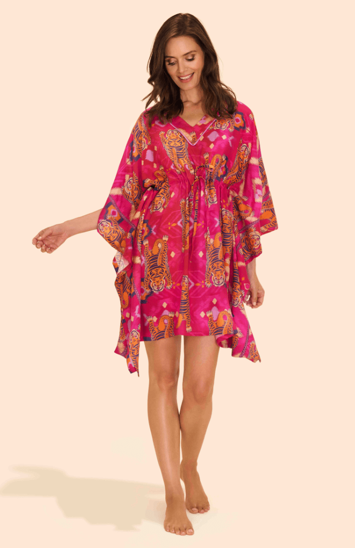 Powder Ikat Tigers Beach Cover Up - Fuchsia - Blue Water Clothing