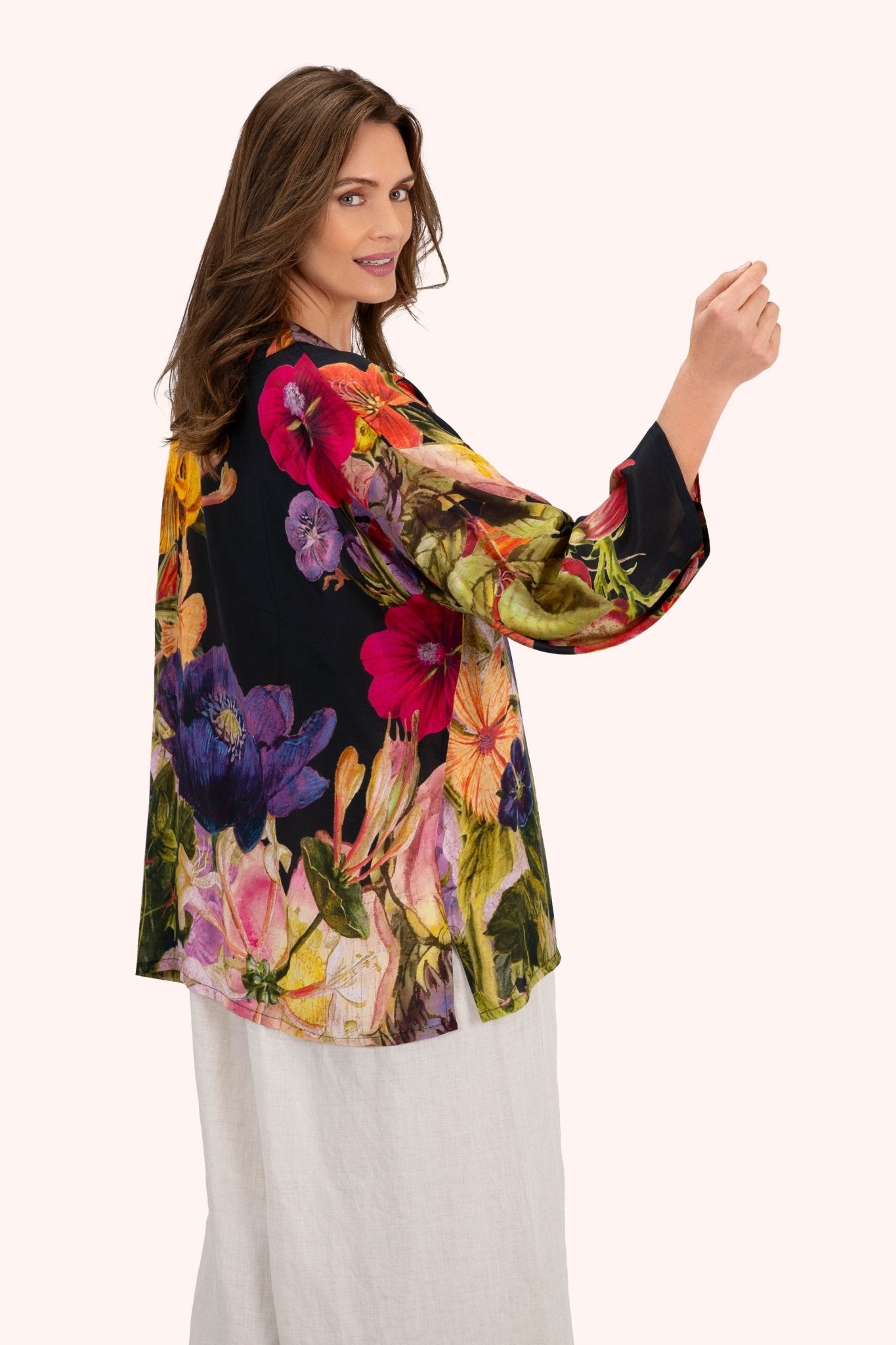 PowderPowder Mid Length Kimono Midnight PosyTops - Blue Water Clothing