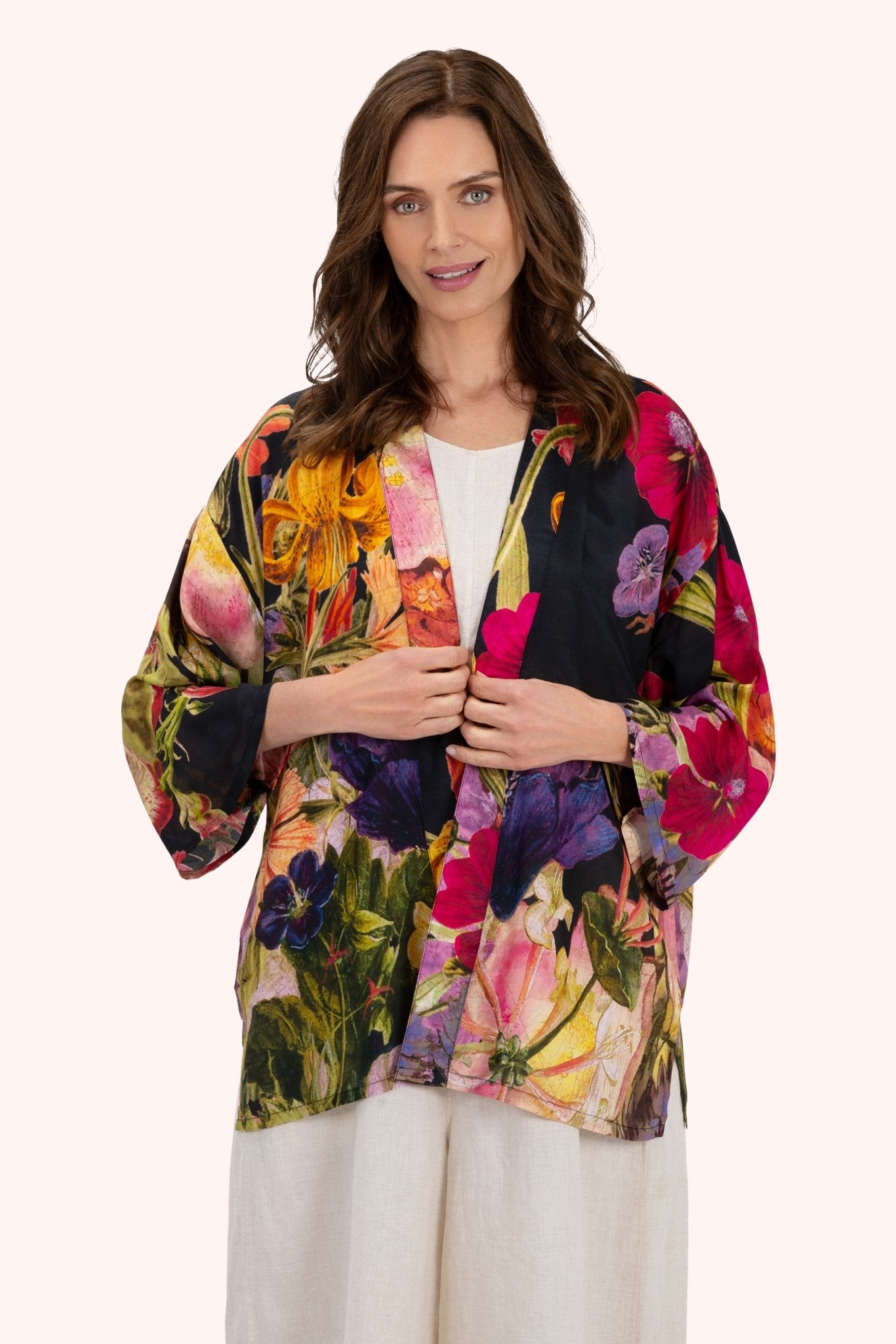 PowderPowder Mid Length Kimono Midnight PosyTops - Blue Water Clothing