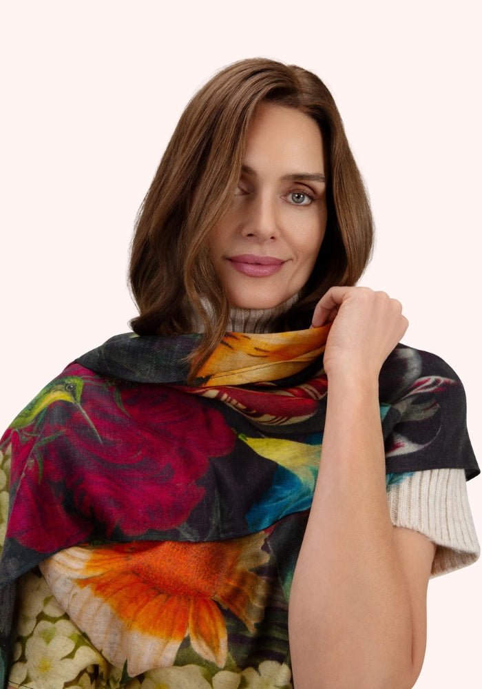 PowderPowder Opulant florals in Chocolate Wool Wrap ScarfAccessories - Blue Water Clothing