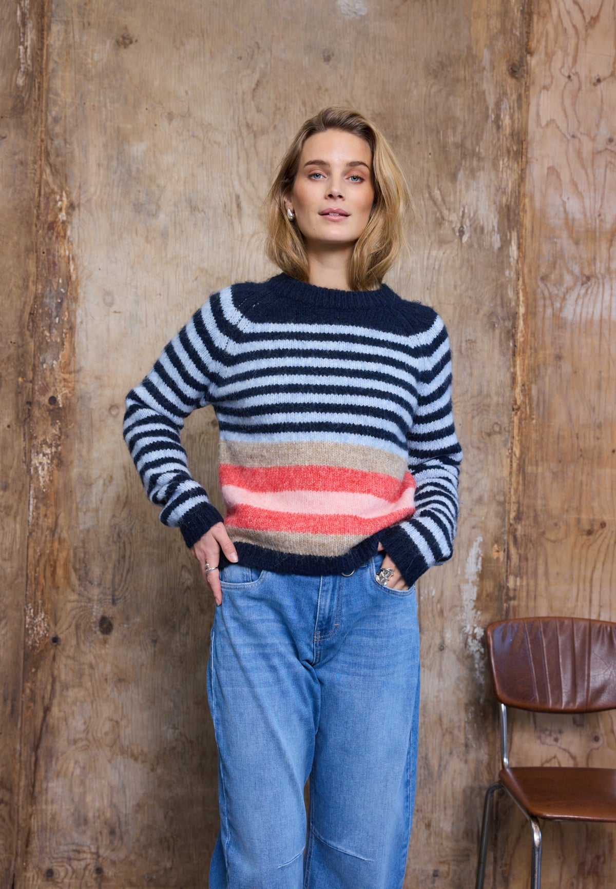 Pulz JeansPulz Jeans PZABENA Striped PulloverFootwearNAVY MULTI - Blue Water Clothing