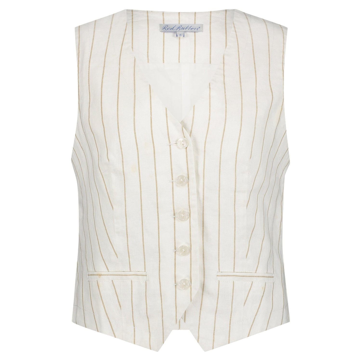 Red ButtonRed Button Waistcoat Cotton Linen StripeClothingDark Sand - Blue Water Clothing