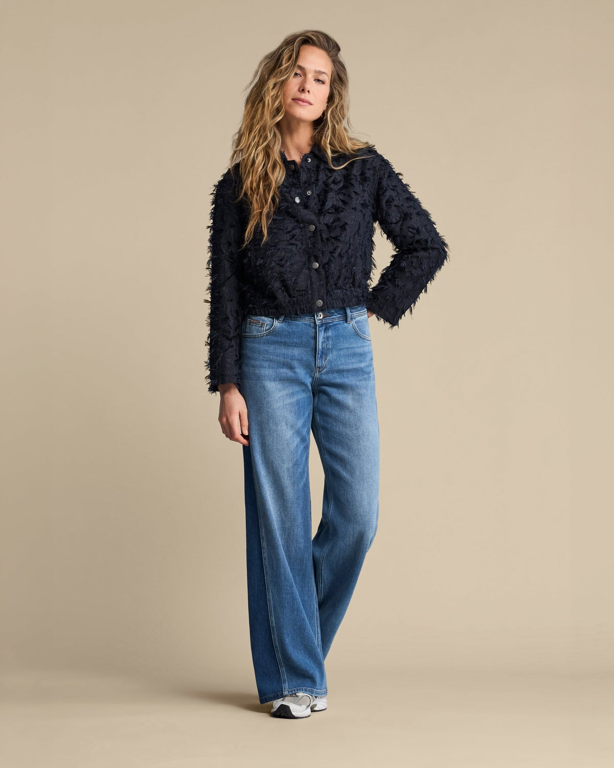 Red Button Bomber Jacket FringesNavy - Blue Water Clothing