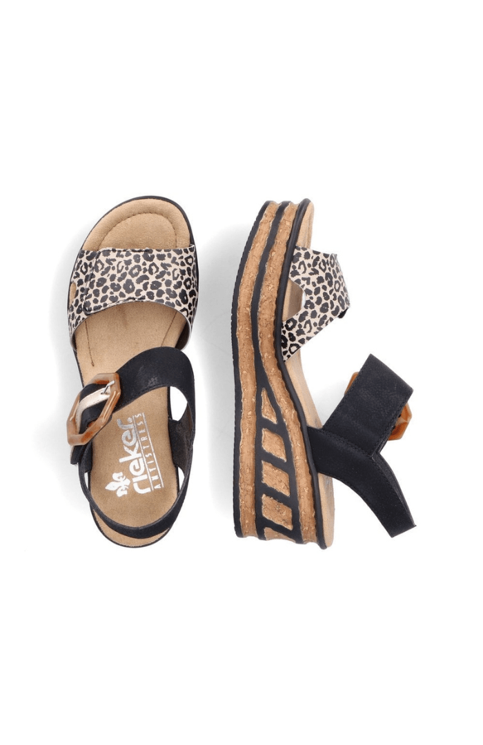 Rieker Detail Strap Wedge 68176 Sandals - Blue Water Clothing