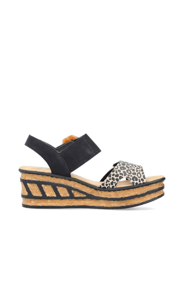 Rieker Detail Strap Wedge 68176 Sandals - Blue Water Clothing