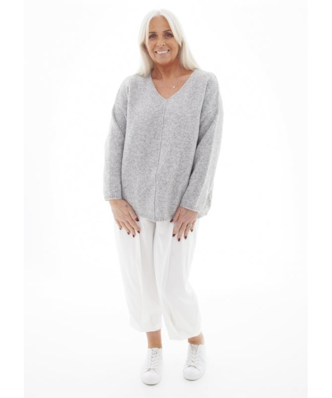 Dreams LondonSoft Tweed V - Neck Seam Detail JumperClothingSilver - Blue Water Clothing