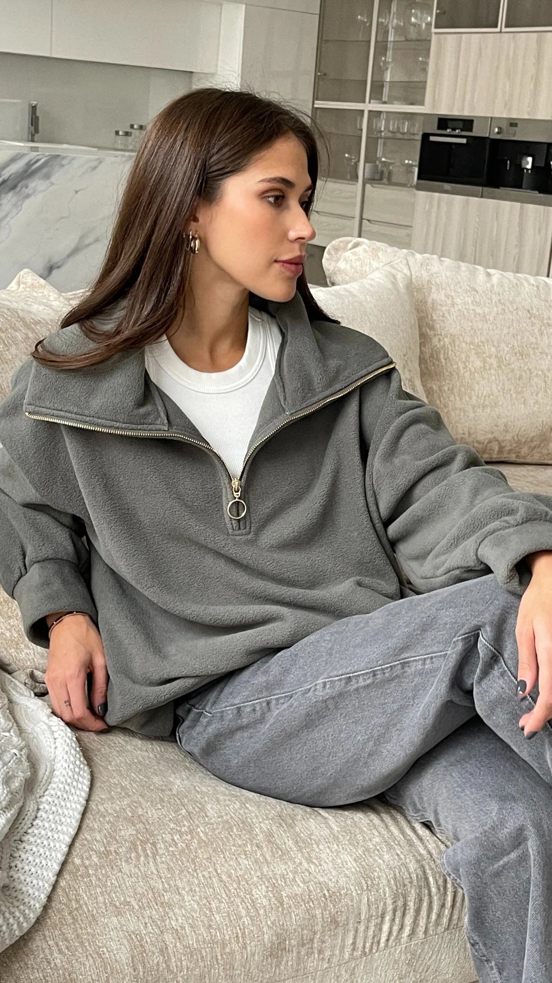 Charli LondonSophie Half Zip Sweater CarbonClothing - Blue Water Clothing