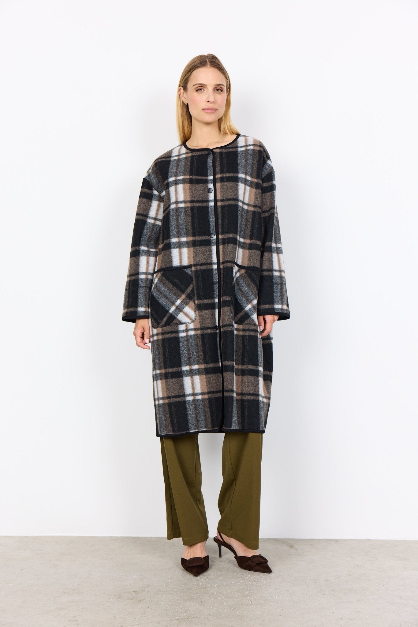 Soya ConceptSoya Concept Vocal 2 Fleece Coat Check BlackCoats & JacketsCheck Black - Blue Water Clothing