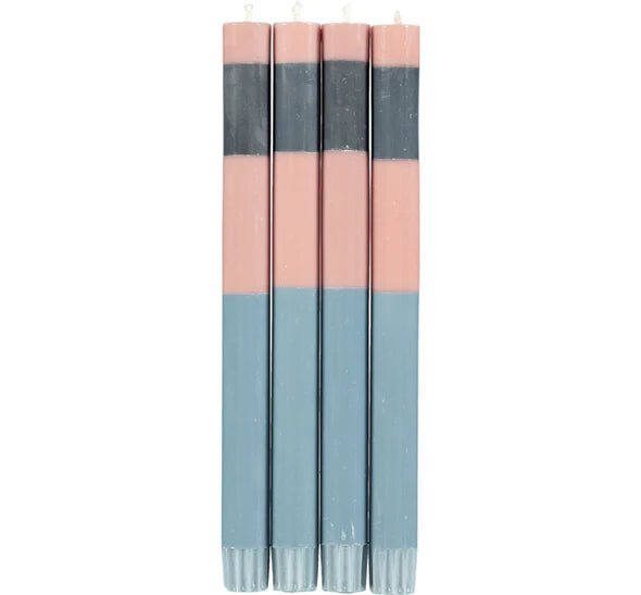 British Colour StandardStriped Gull, Gunmetal Grey & Old Rose Dinner CandlesCandles - Blue Water Clothing