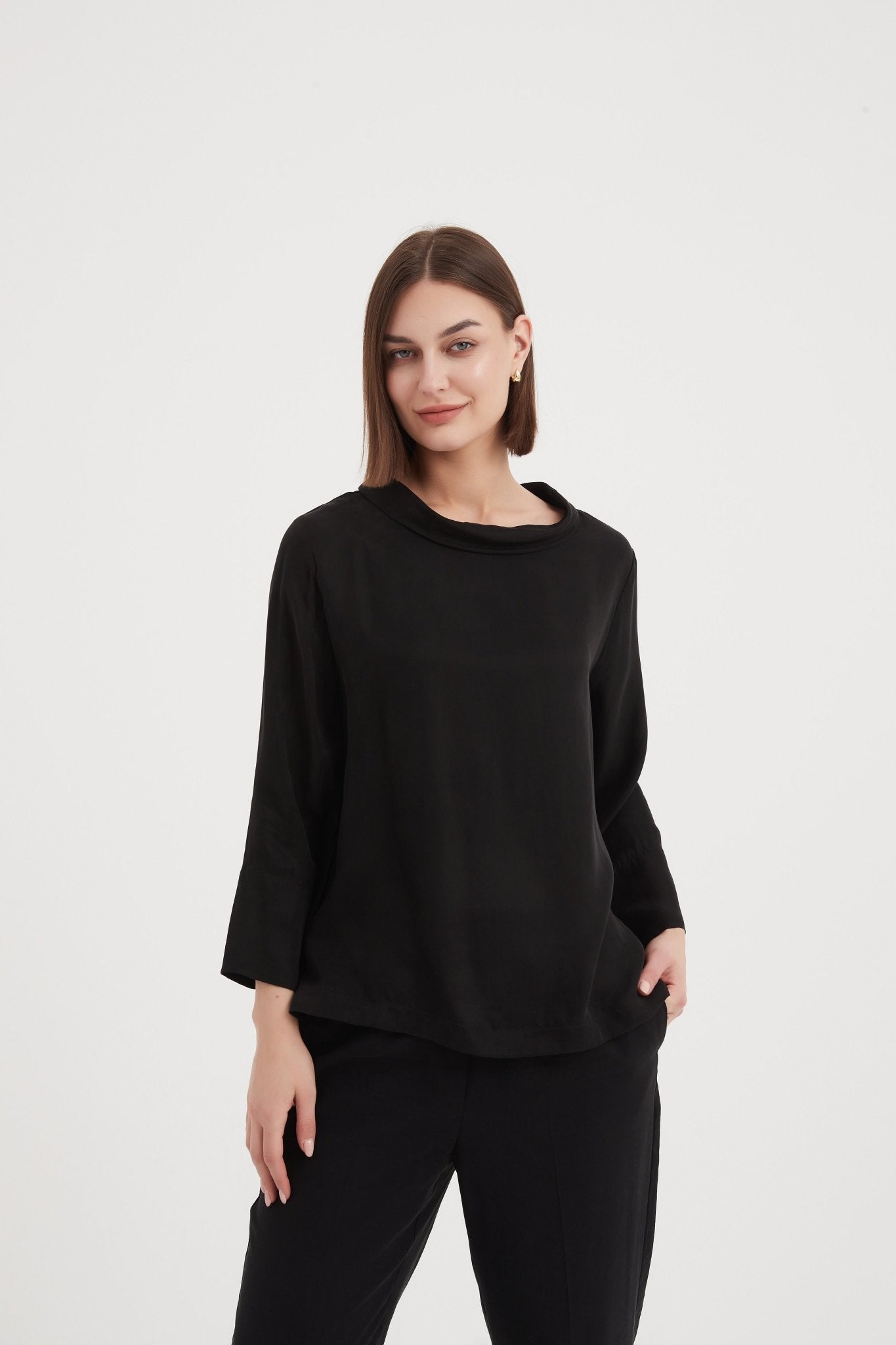 TirelliTirelli Bell Sleeve Mock Neck TopClothingBlack - Blue Water Clothing