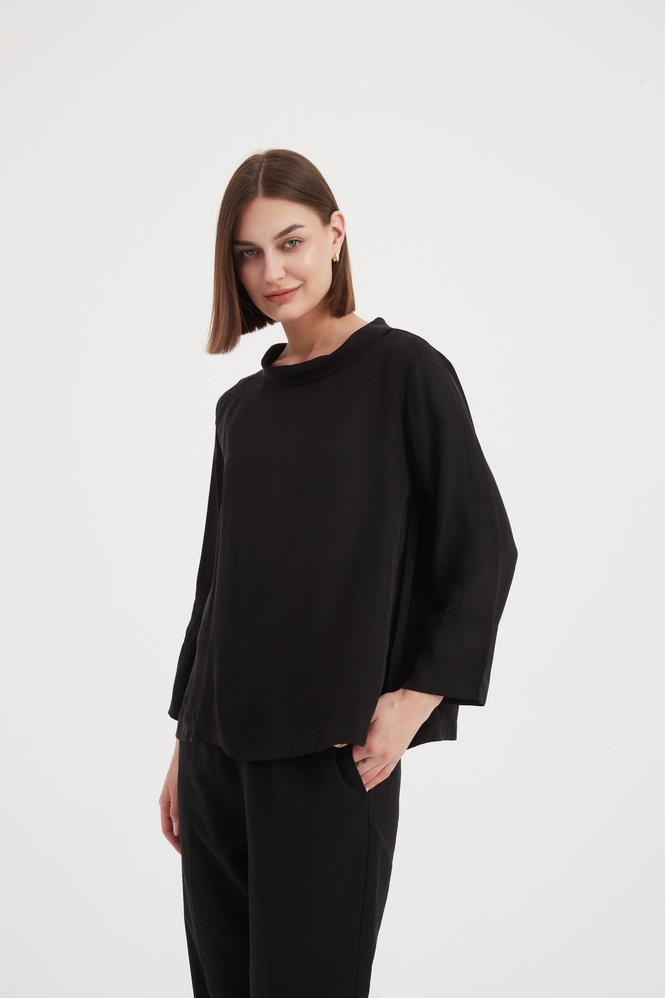 TirelliTirelli Bell Sleeve Mock Neck TopClothingBlack - Blue Water Clothing