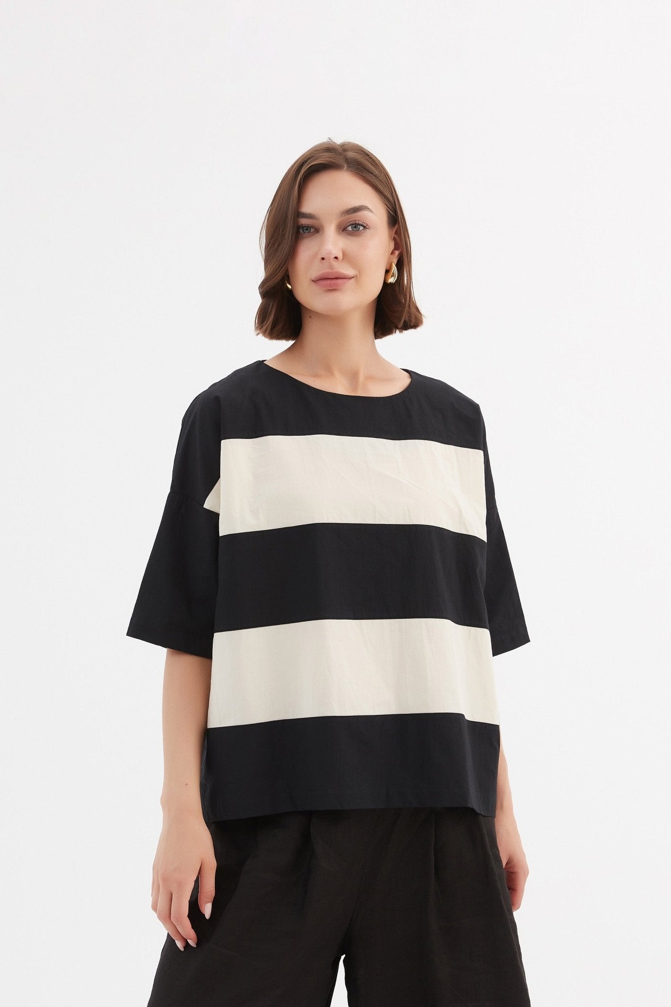 Tirelli Boxy Stripe Top Black/Cream - Blue Water Clothing
