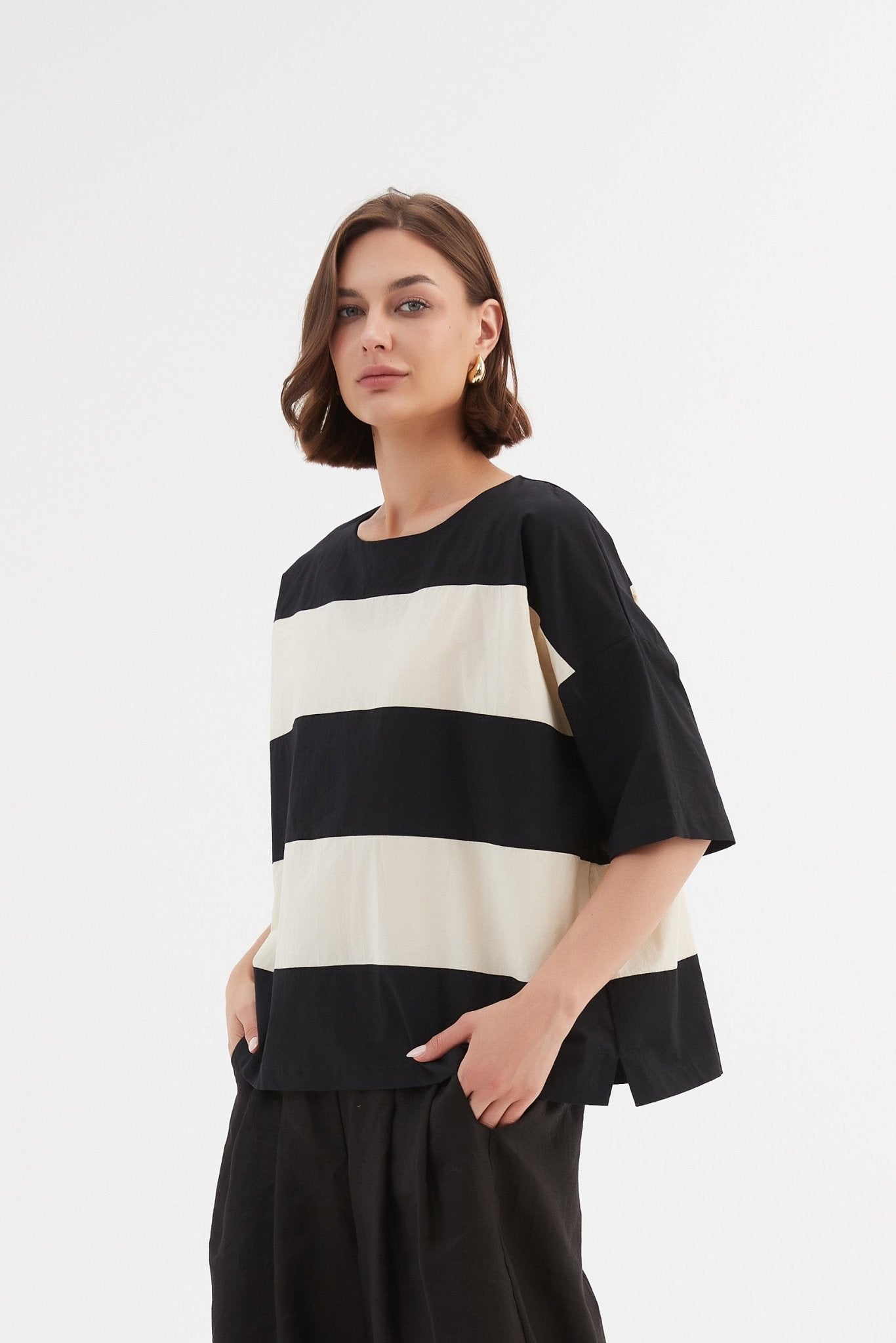 Tirelli Boxy Stripe Top Black/Cream - Blue Water Clothing