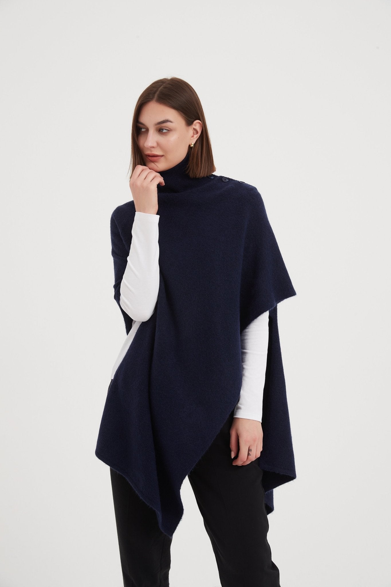 TirelliTirelli Button Detail Asymmetric PonchoClothingNavy - Blue Water Clothing