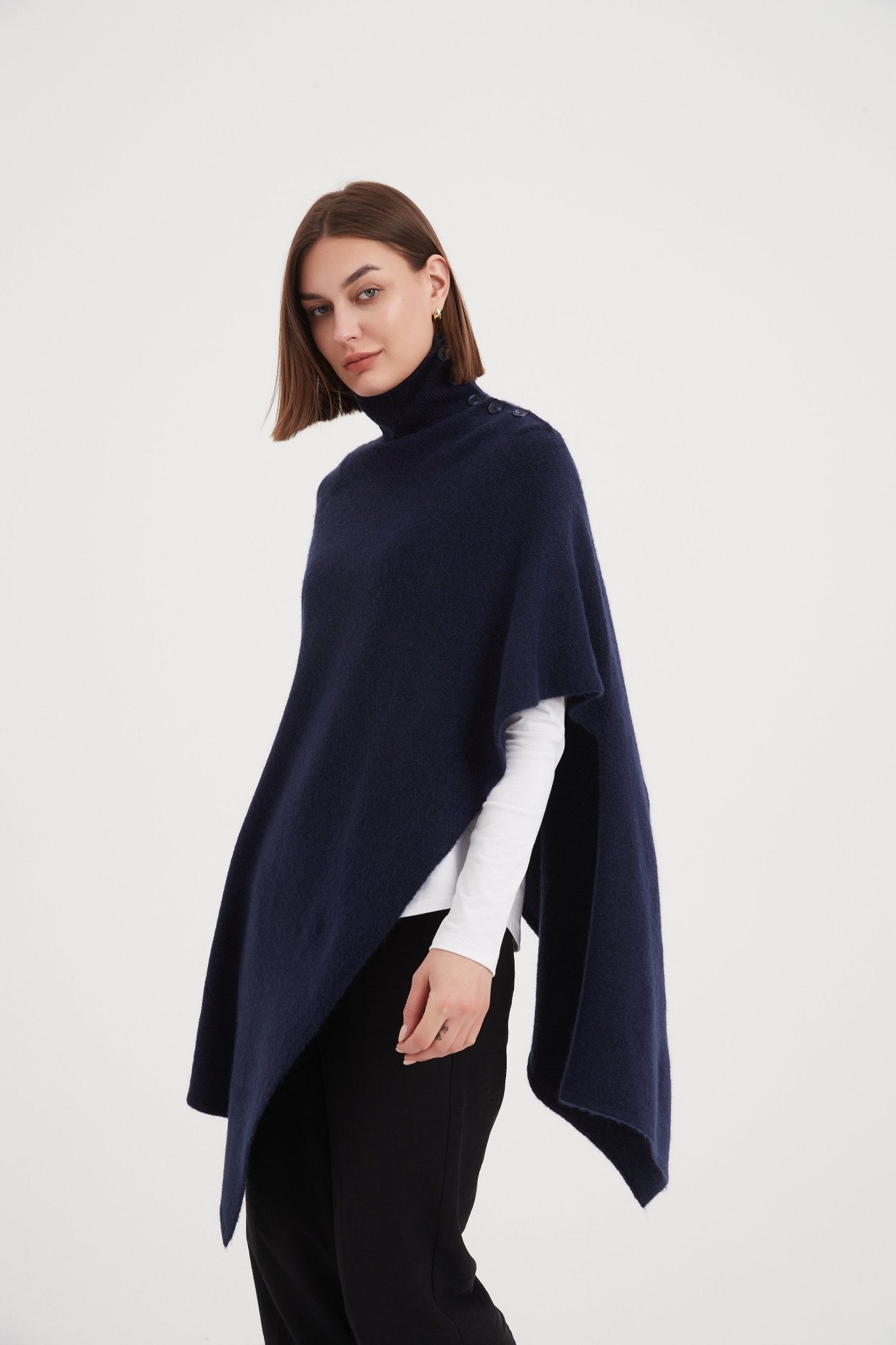 TirelliTirelli Button Detail Asymmetric PonchoClothingNavy - Blue Water Clothing