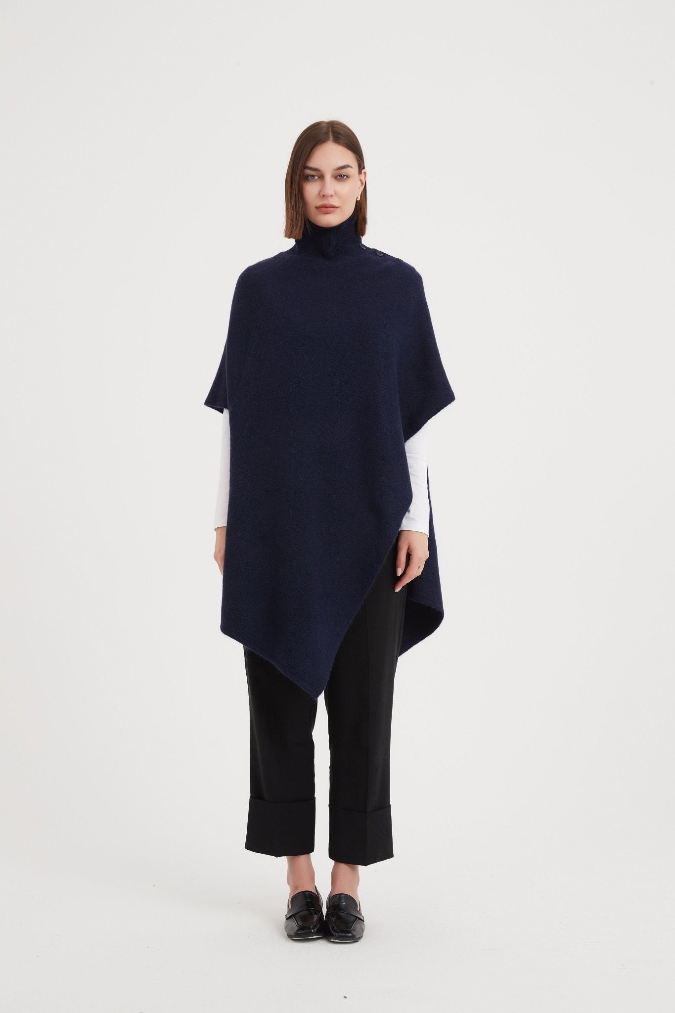 TirelliTirelli Button Detail Asymmetric PonchoClothingNavy - Blue Water Clothing