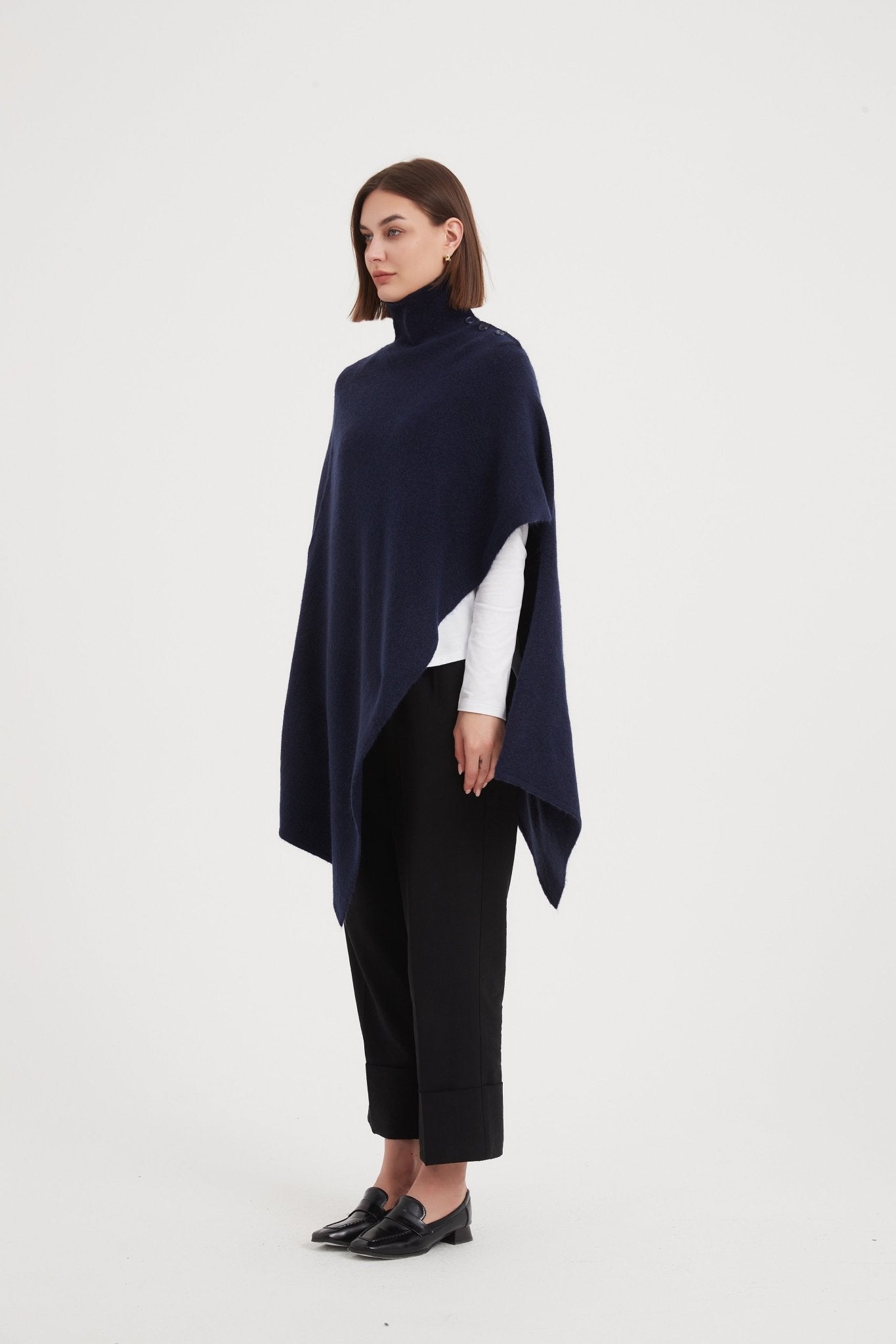 TirelliTirelli Button Detail Asymmetric PonchoClothingNavy - Blue Water Clothing