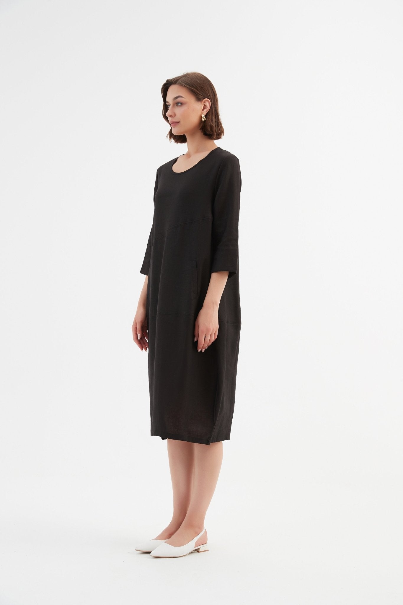 TirelliTirelli Diagonal Seam Linen Dress 100% Linen BlackClothingBlack - Blue Water Clothing