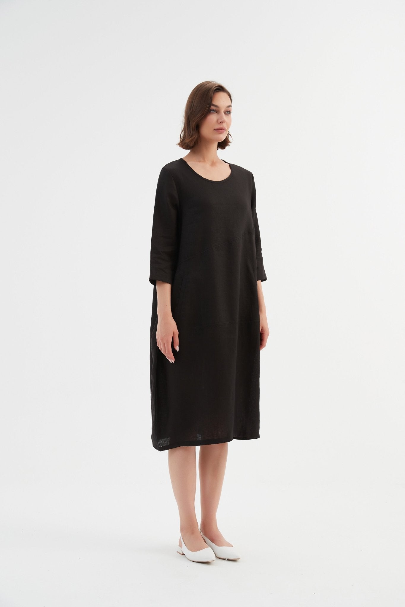 TirelliTirelli Diagonal Seam Linen Dress 100% Linen BlackClothingBlack - Blue Water Clothing