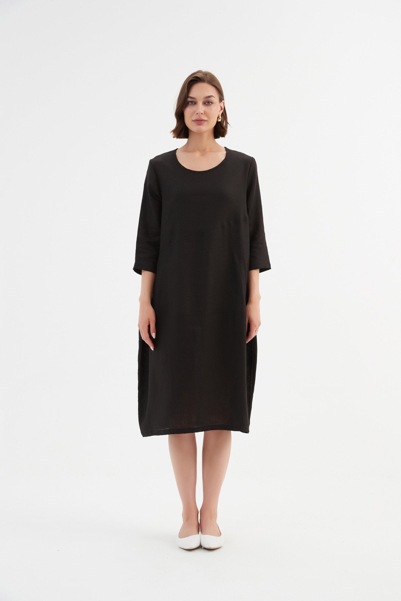 Tirelli Diagonal Seam Linen Dress 100% Linen Black - Blue Water Clothing