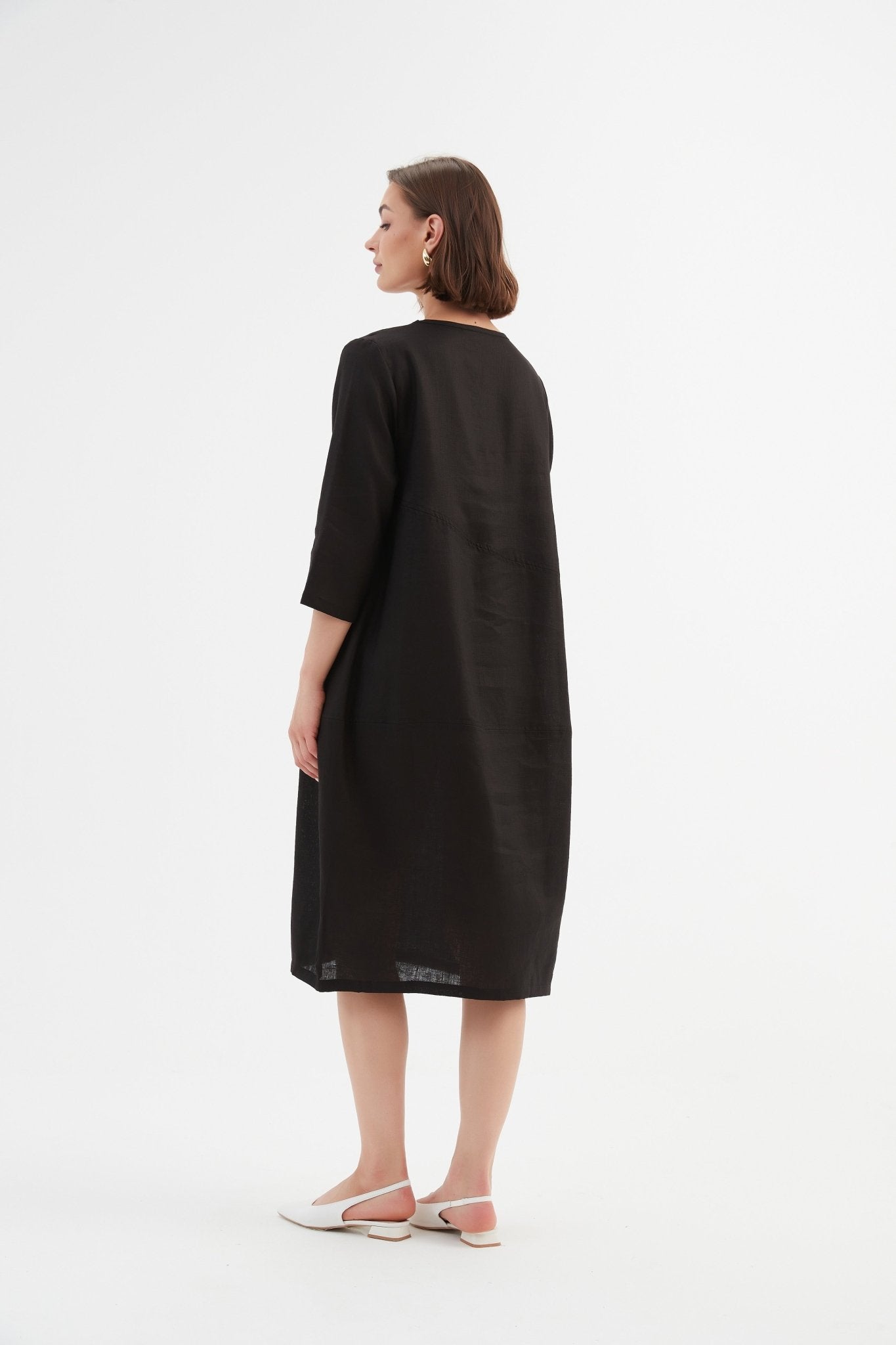 TirelliTirelli Diagonal Seam Linen Dress 100% Linen BlackClothingBlack - Blue Water Clothing