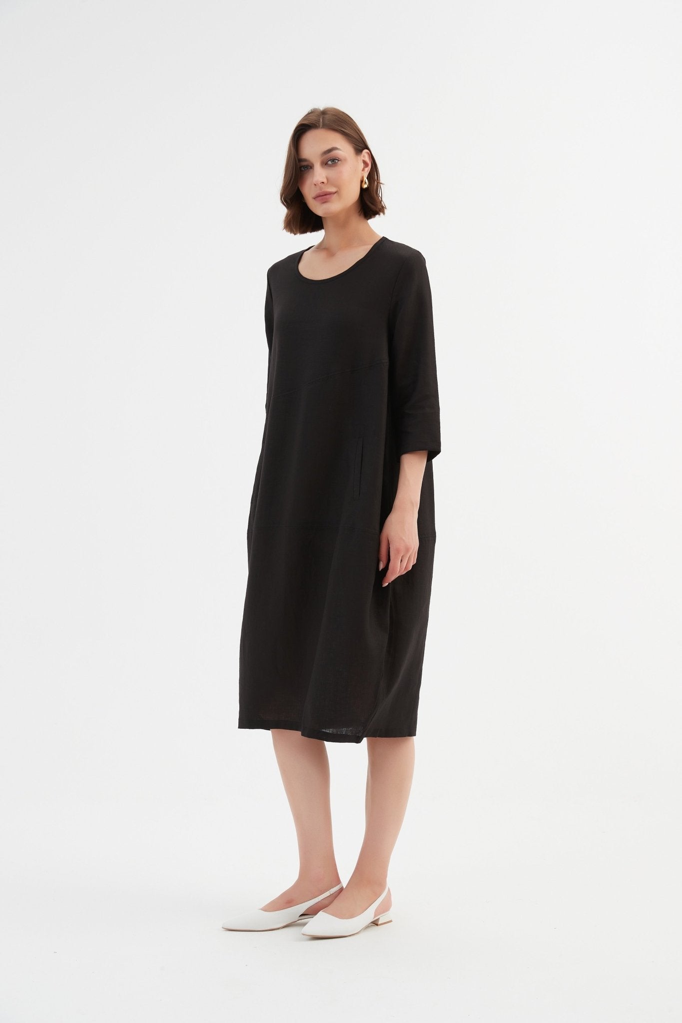 TirelliTirelli Diagonal Seam Linen Dress 100% Linen BlackClothingBlack - Blue Water Clothing